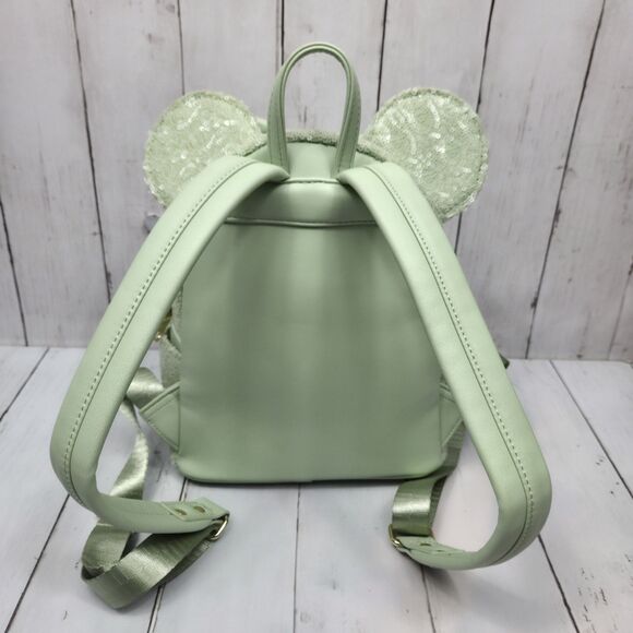 Disney Parks Loungefly Mint Green Sequin W Bow Mini Backpack Retired Rare Cute! - Picture 9 of 16